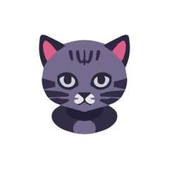 Grey cat vector illustration, flat black cat mascot vector art isolated on a white background