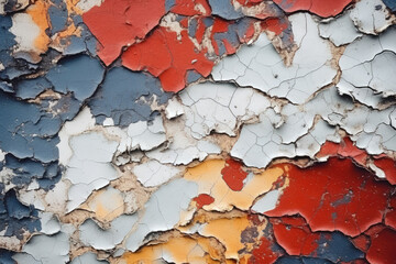 Layers of Captivating Decay: A Mesmerizing Close-Up of Delicate, Weathered Paint, Revealing Vibrant Colors, Intricate Patterns, and Intriguing Cracks