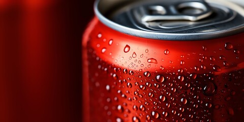 Red soda can on a red background - obrazy, fototapety, plakaty