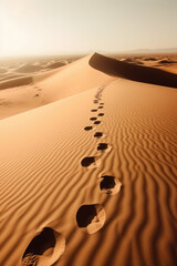 Al long trace with footprints on a desert landscape - 648123813