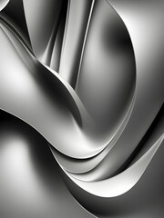 Abstract background with smooth shapes, silver monochrome 