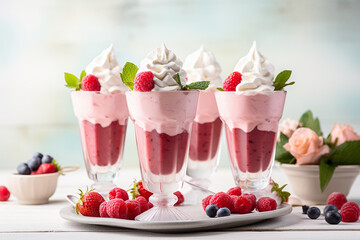 A delightful milkshake made from freshly blended strawberries and blueberries