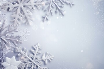 Winter-themed frame with gray snowflake on pastel background. Copy space for decorating. Generative AI