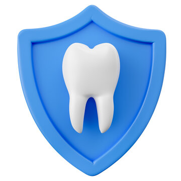 Shield with tooth in on transparent background in 3d render 