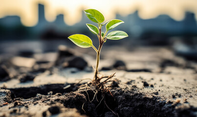 Resilient Seedling: Nature's Triumph over Urban Concrete - obrazy, fototapety, plakaty
