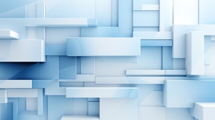 Blue and white cubes abstract geometric shape building exterior 3D illustration.