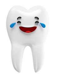 Tooth with smiling face on transparent background in 3d rendering