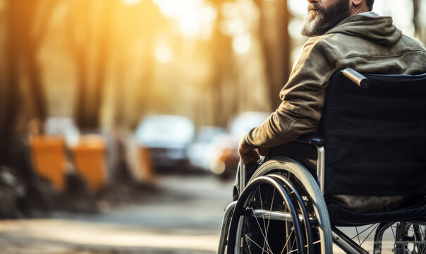 Beyond Barriers: Man in Wheelchair Demonstrating Inclusive Mobility and Accessibility