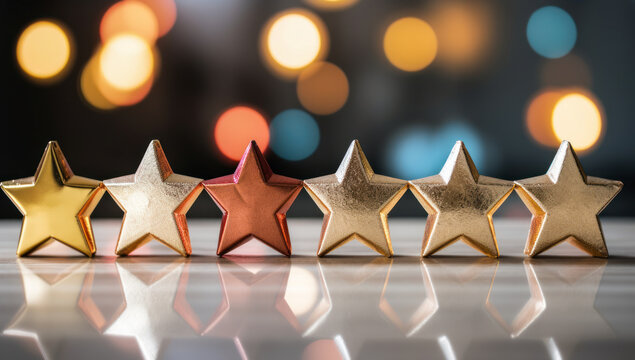Achieving the Gold Standard: Six Stars Lined on a Sparkling Background