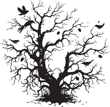 Happy Halloween vector Black tree silhouette on white background