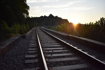 Foto op Canvas Sunset by Railroad Tracks near Radcliff, Kentucky, Tioga Falls Trail © Angela