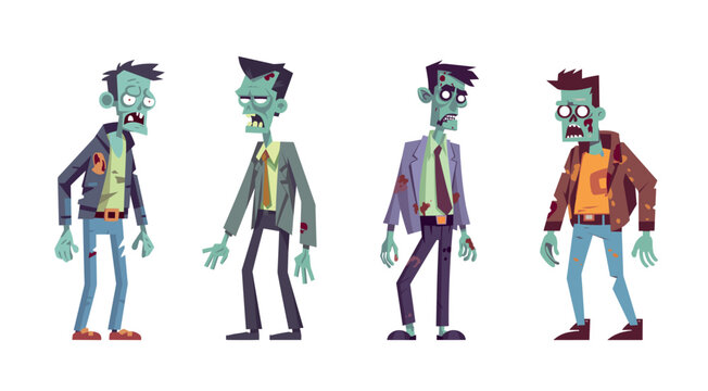 Set of zombie isolated on white background. Zombie character in flat style. Halloween cartoon concept. Vector stock