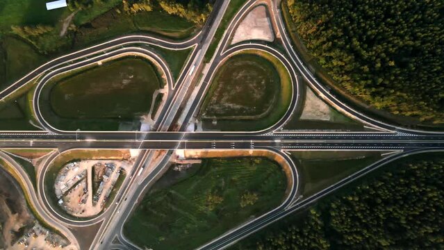 Kekava Bypass highway intersection in Latvia. Transportation and communications concept. Road Riga &ndash; Bauska and a part of the international road E67 Via Baltica