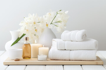 Arrangement of spa treatment items on the table
