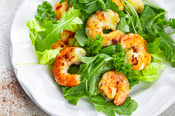 salad shrimp fresh seafood shrimps and arugula appetizer meal food snack on the table copy space food background