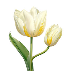 Tulip pistil. White tulip with green and yellow details - obrazy, fototapety, plakaty
