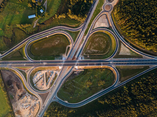 Kekava Bypass highway intersection in Latvia. Transportation and communications concept. Road Riga...