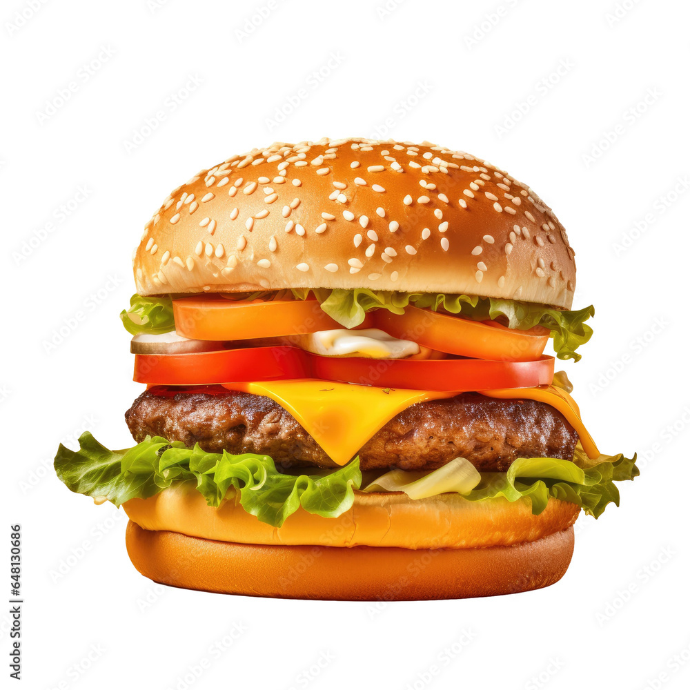 Sticker Big fresh burger with cheese, tomato, lettuce, pickles and mayonnaise