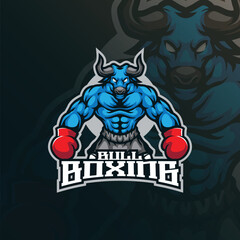 bull mascot logo design vector with modern illustration concept style for badge, emblem and t shirt printing. bull boxing illustration.