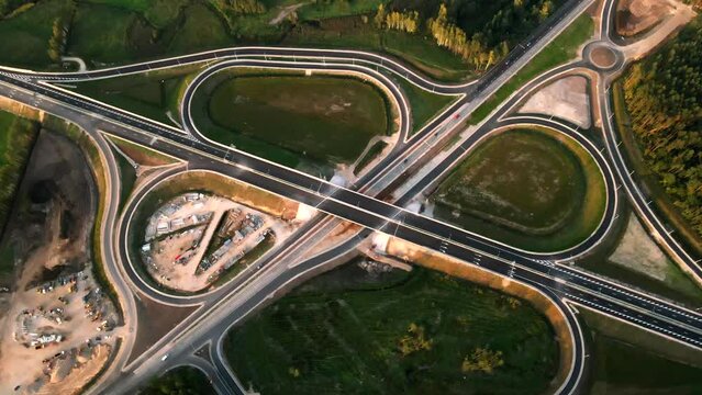 Kekava Bypass highway intersection in Latvia. Transportation and communications concept. Road Riga &ndash; Bauska and a part of the international road E67 Via Baltica