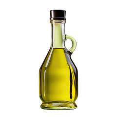 Elegant glass bottle of olive oil isolating background