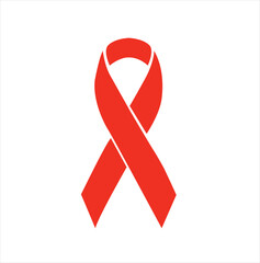 Cinta roja de concienciación sobre el VIH sobre un fondo blanco con espacio para copiar. Vista de frente y de cerca. Vector
