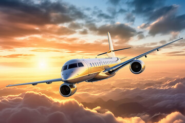 Luxury business jet plane airplane private jet during flight fast - obrazy, fototapety, plakaty