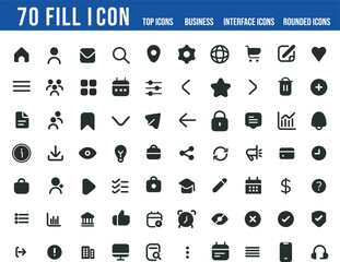 Pack of 70 fill user interface icons for web and mobile