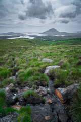 Diamond hill  surroundings, view on a beautiful landscape. Diamond hill in Connemara National park,...