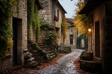 Charming, picturesque lanes in the quaint village of Lectoure located in the southern region of France - Gers. Generative AI - obrazy, fototapety, plakaty