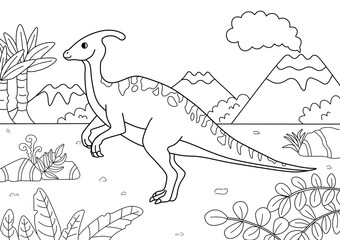 Fototapeta premium Parasaurolophus coloring page. Dinosaurs coloring page for kids.