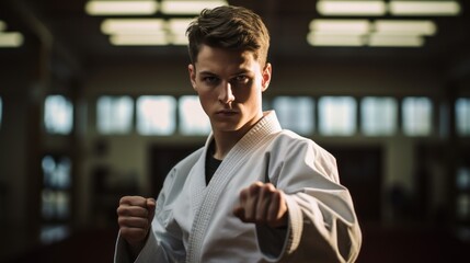 Karate man strikes a pose