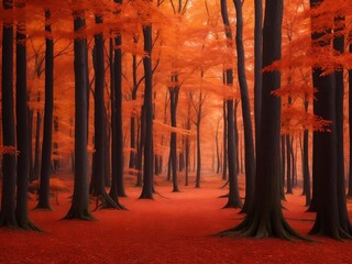 Orange colored forest and autumn