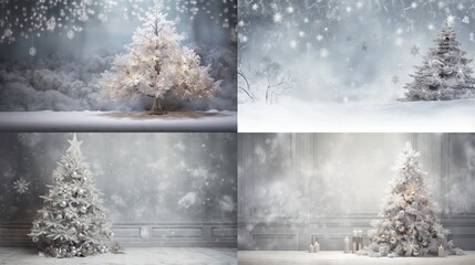  a series of three photos of a snowy christmas tree with a candle.  generative ai