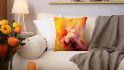 Warm Sofa Cushion cover Plush and fluffy, realistic, bright colors