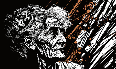 Abstract image of old woman with dementia and Alzheimers disease - obrazy, fototapety, plakaty