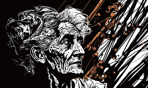 Abstract image of old woman with dementia and Alzheimers disease