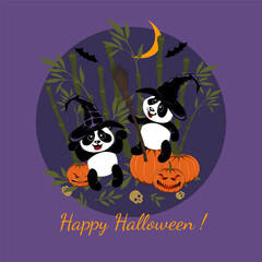 Little cheerful pandas celebrate Halloween.
