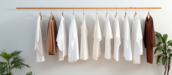 White fabrics are suspended in a closet as part of the interior design - obrazy, fototapety, plakaty