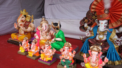 Indian Hindu God Lord Ganesha Statues, Coated with colors and sold for Ganesh Chathurthi