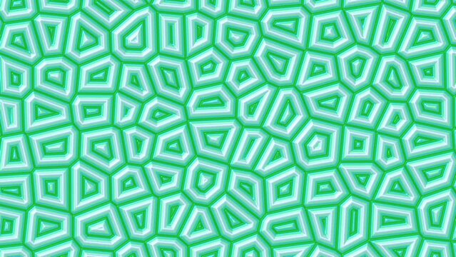 Green polygons loop, abstract voronoi pattern background.