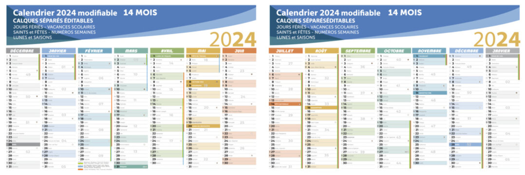 Calendrier 2024 Bleu Vecteur PNG , 2024, Calendrier, Année PNG et