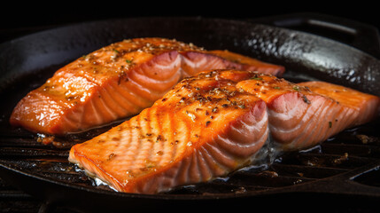 Delicious Pan seared Salmon in a cast iron Skillet