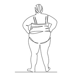 fat woman in a swimsuit on the beach