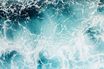 Top View To Ocean Waves. Blue Water Background. Aerial View Of Sea Waves. Copy Space. Natural...