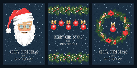 A set of beautiful greeting cards for Christmas and New Year.