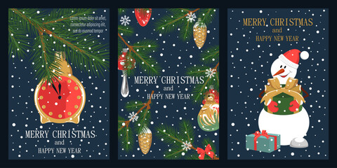 A set of beautiful greeting cards for Christmas and New Year. Design elements for cards, flyers, banners.