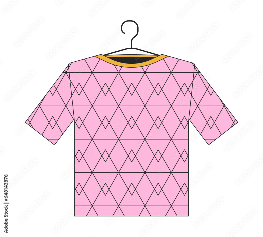 Poster tshirt on hanger 2d linear cartoon object. t shirt with geometric print isolated line vector element
