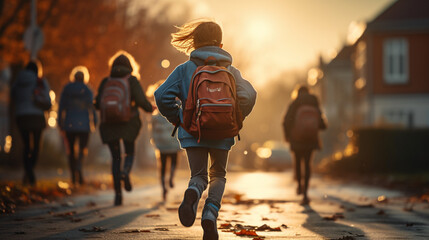 Kid with backpack going to school. back to school concept