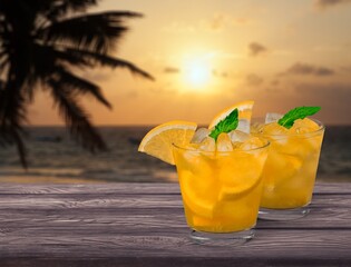 Tasty alcohol drinks at summer evening